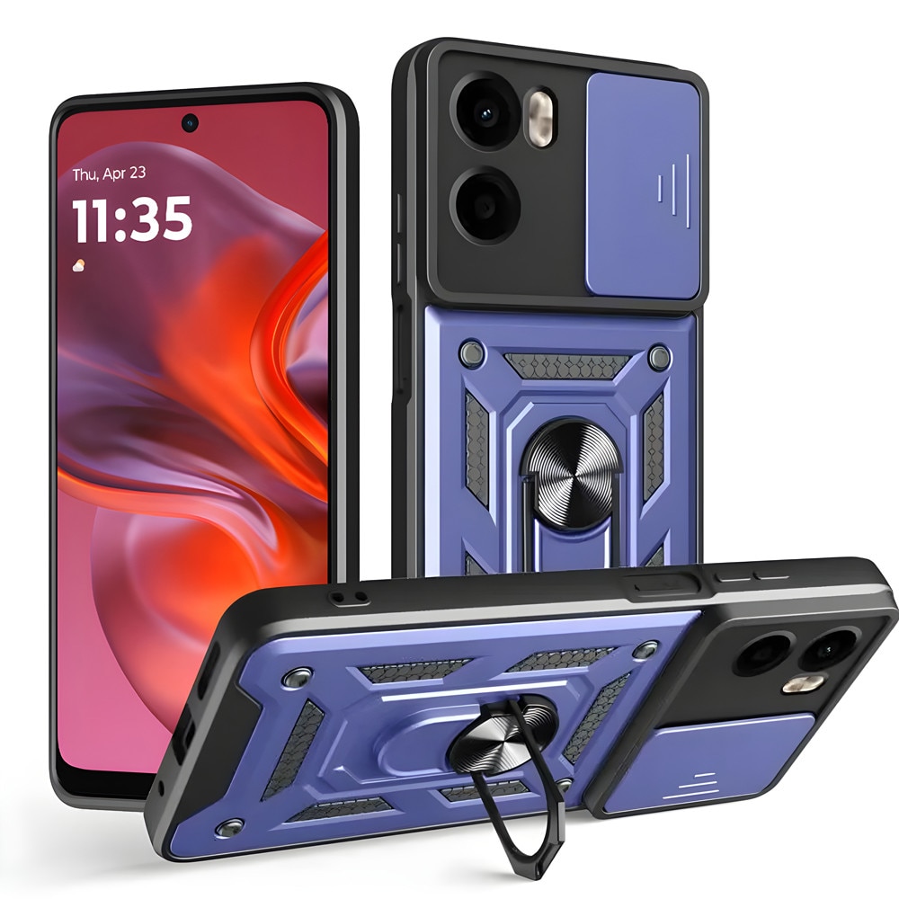 Husa pentru Motorola Moto G05 / Moto E15, SKYDDAR INNOVATION, CamShield, Inel magnetic, set cu sticker, Albastru