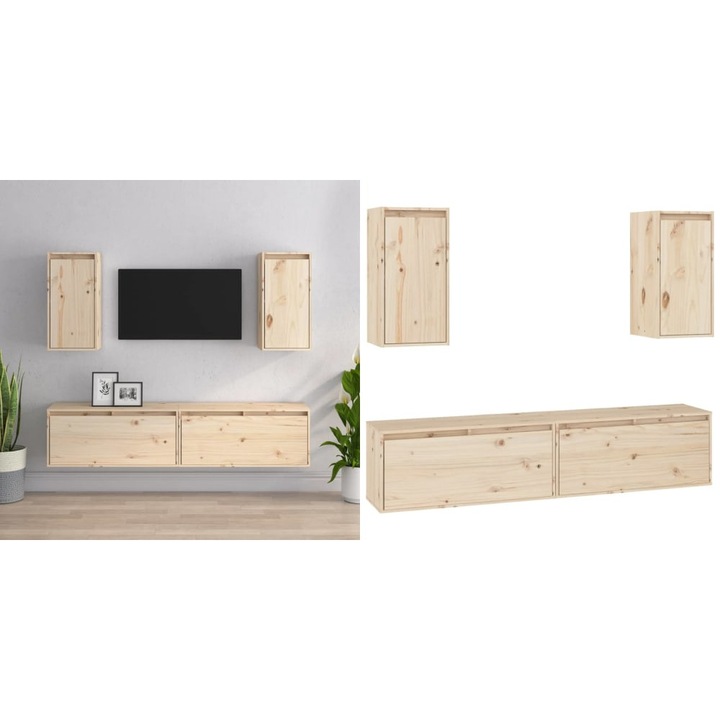 Comode TV, 4 buc., lemn masiv de pin