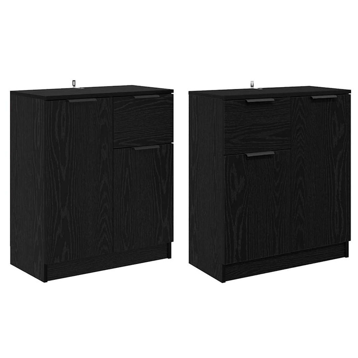 Oldalszekrények 2 pcs Fekete tölgy 60 x 30 x 70 cm Faanyag, vidaXL, 3415600
