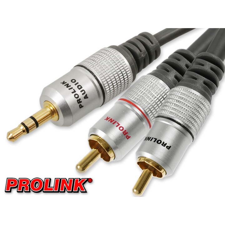 Аудио кабел Prolink Jack 3.5mm - RCA x2, 3м, черен