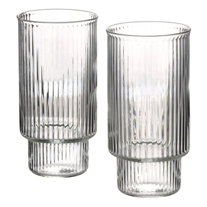 Set 4 pahare ELLA STRIPES, 400ml, sticla borosilicata, 7x5,6x14cm