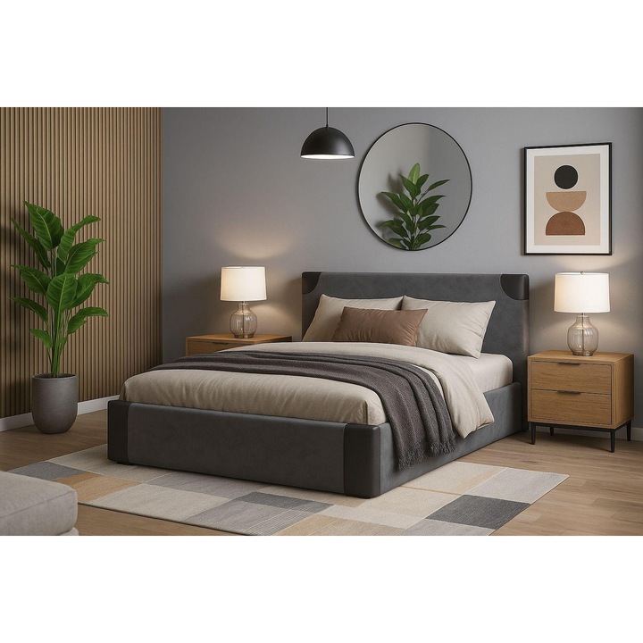 Тапицирано легло Sani Caroline с механизъм за матрак 160 Х 200 cm, Сиво