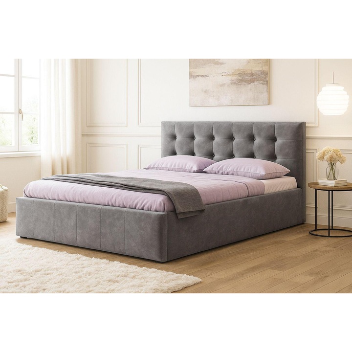 Тапицирано легло Sani Elvina с механизъм за матрак 160X200 cm, Сиво