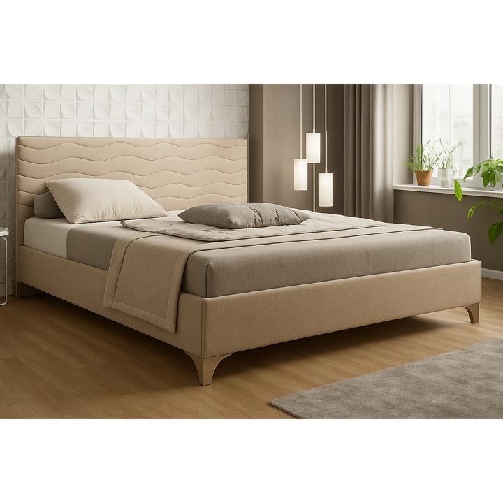 Тапицирано легло Sani Megan с ламелна рамка за матрак 160 X 200 cm, Бежово