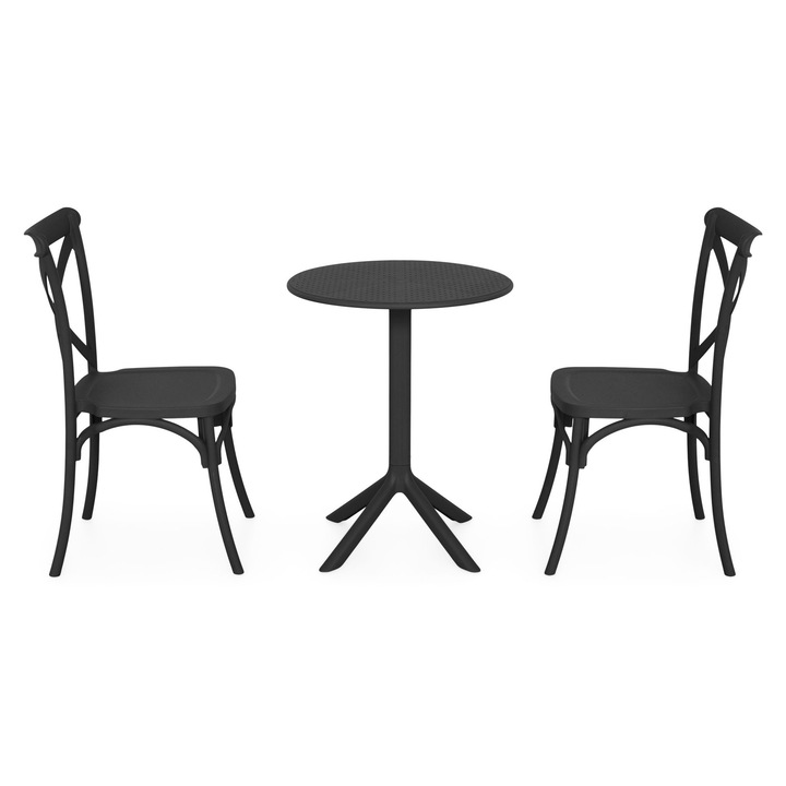 Set mobilier gradina/terasa 2 scaune si masa, Maison Mex CIRCLE/SUCCOR, antracit