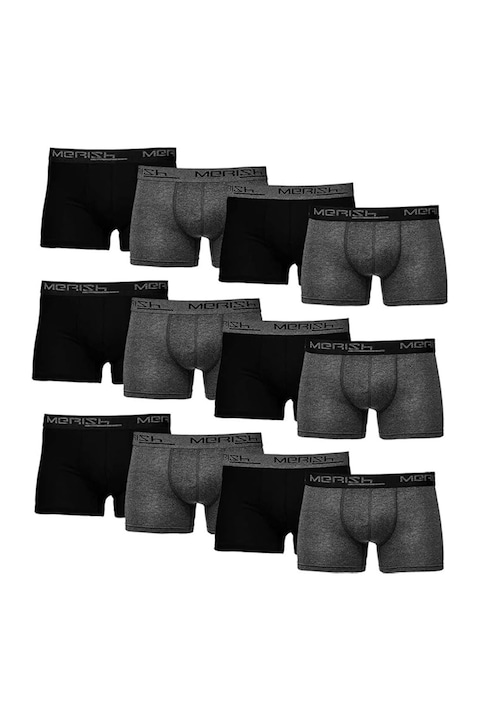 Set boxeri barbati MERISH 16248228 90-44, 12 bucăți, Bumbac, XXL, Negru/Gri