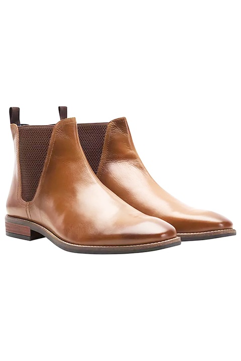 Мъжки боти Redfoot Chelsea Square Toe, С ластици, Естествена кожа, Кафяв