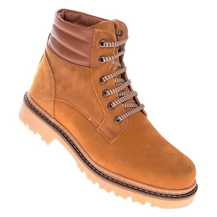 Bocanci barbati din piele naturala box imblaniti model iarna 200496, Mustar deschis