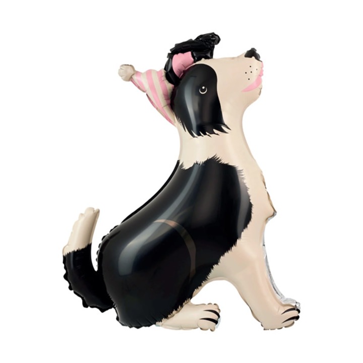Balon din folie vertical, Border Collie cu sapca, 76x92 cm
