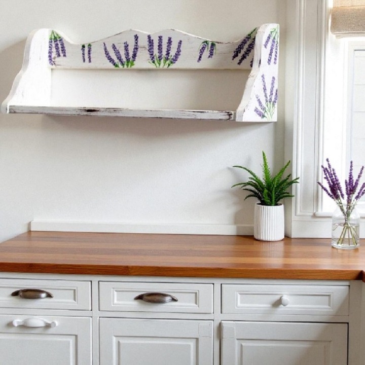 Kézzel festett fa polc, Levendula, fehér Többszínű, 60x20x15cm