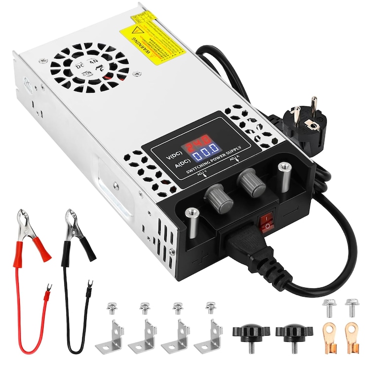 Sursa de alimentare reglabila 0-24V, 25A, 110V/220V AC 0-24Volt, 600 W, cu display, ventilata, carcasa din aluminiu, pentru banda LED