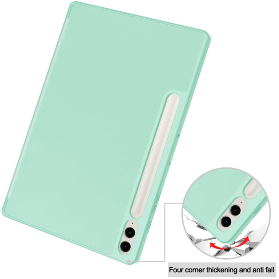 Husa tableta pentru Samsung Galaxy Tab S9 Plus / S10 Plus / S9 FE Plus, suport Pencil, functie Sleep/Wake, Flex Trifold, set cu sticker, Roz