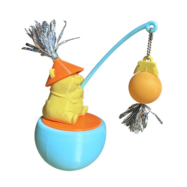 HSD-Tech играчка за котки, интерактивна пръчица, самоиграеща топка, сладък, забавен и нестабилен тип „roly-poly“ модел, 11×14×6,5 см – за забавление и релакс на котки