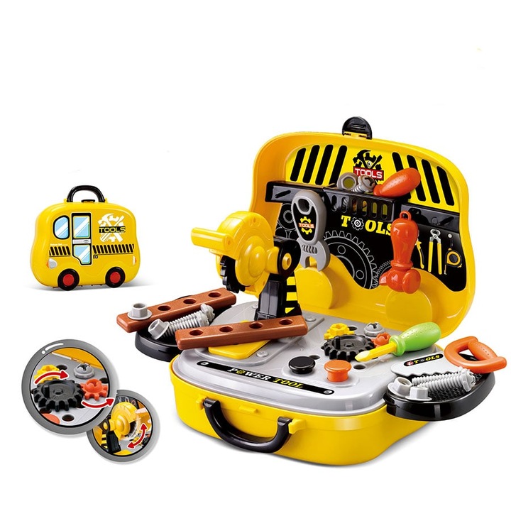 Trusa scule jucarie Brivoo®, 24 piese, cu unelte si accesorii realiste, set educativ pentru copii, plastic rezistent, varsta 3+