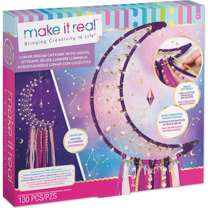 Set creativ, Make It Real, Dreamcatcher in forma de luna, 8 ani, multicolor