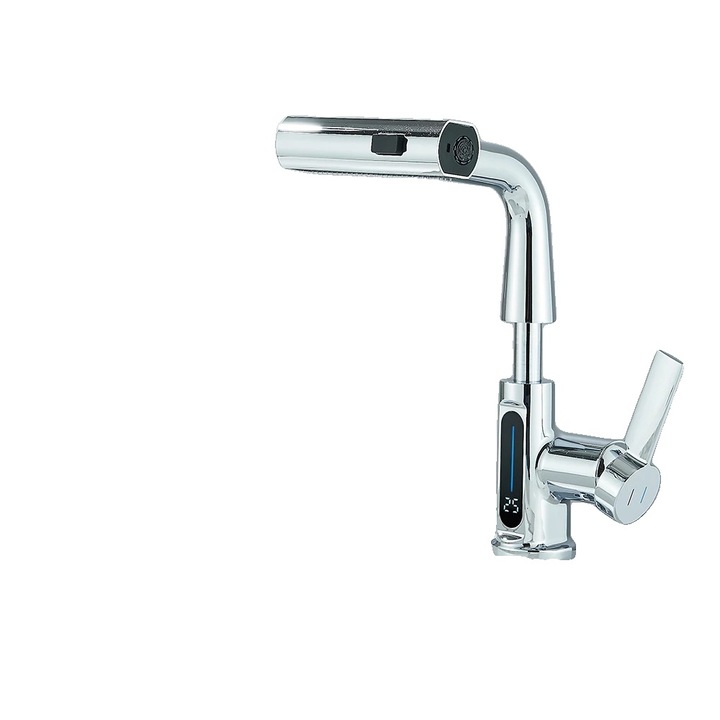 Csaptelep, kihúzható kifolyóval, hőmérséklet kijelzővel, króm