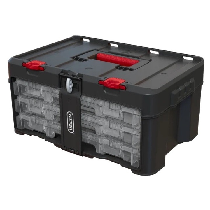 Szerszámrendező, 37L, kiváló minőségű műanyag, állítható rekeszek, moduláris készlet