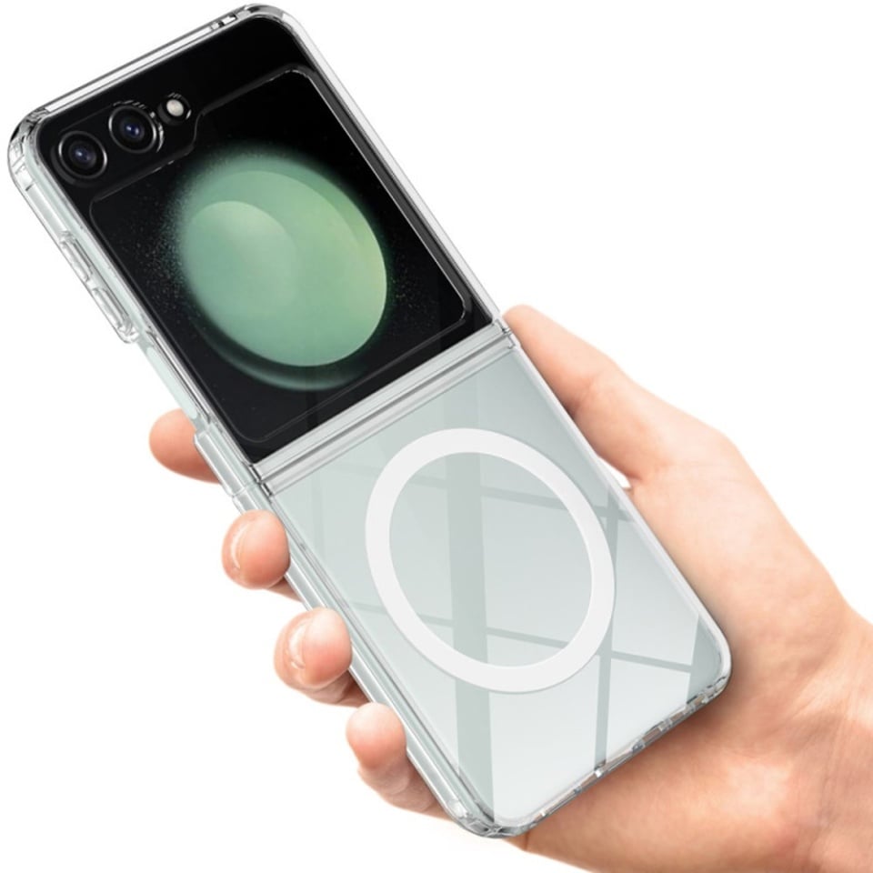Husa pentru Samsung Galaxy Z Flip6 / Galaxy Z Flip7 FE, SKYDDAR INNOVATION, MagSafe Pro din silicon, set cu sticker, Transparenta