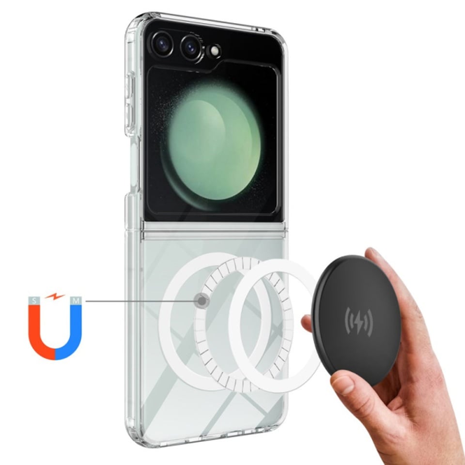 Husa pentru Samsung Galaxy Z Flip6 / Galaxy Z Flip7 FE, SKYDDAR INNOVATION, MagSafe Pro din silicon, set cu sticker, Transparenta
