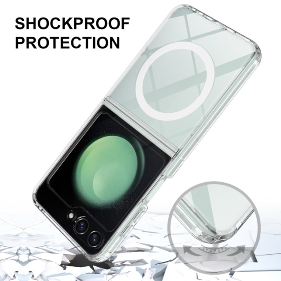 Husa pentru Samsung Galaxy Z Flip6 / Galaxy Z Flip7 FE, SKYDDAR INNOVATION, MagSafe Pro din silicon, set cu sticker, Transparenta