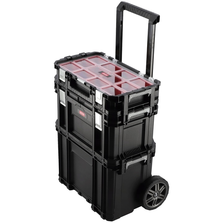 Szerszámosláda, tartós műanyag, 16x12x9 hüvelyk, nedvesség- és porálló, kerekekkel