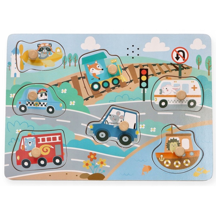 Adam Toys zenés puzzle, állatos járművek 30x21.5x3cm