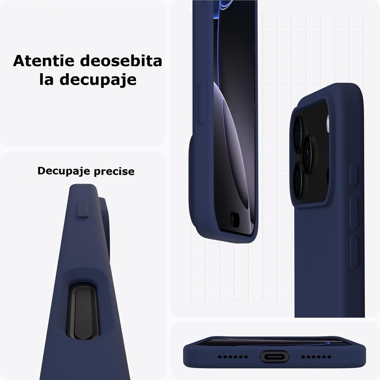 Husa protectie compatibila cu iPhone 17 Pro Max, slim, silicon Bleumarin cu interior din microfibra, protectie camera, protectie ecran, ISAG