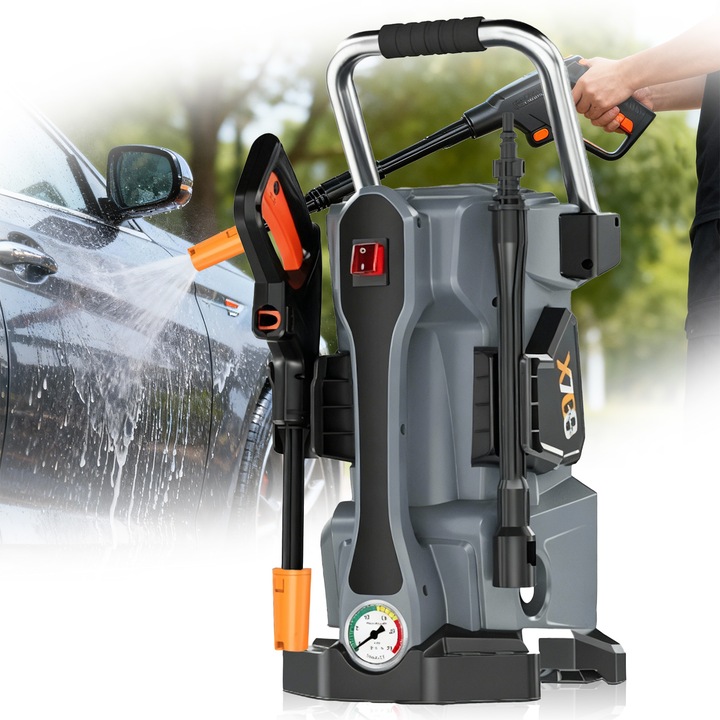 Aparat spalat cu presiune, DEYKAY, 2500w, 60bar, 4.5L/min, Trei metode de evacuare a apei, pentru masini, patii, mobilier, sosele, Negru