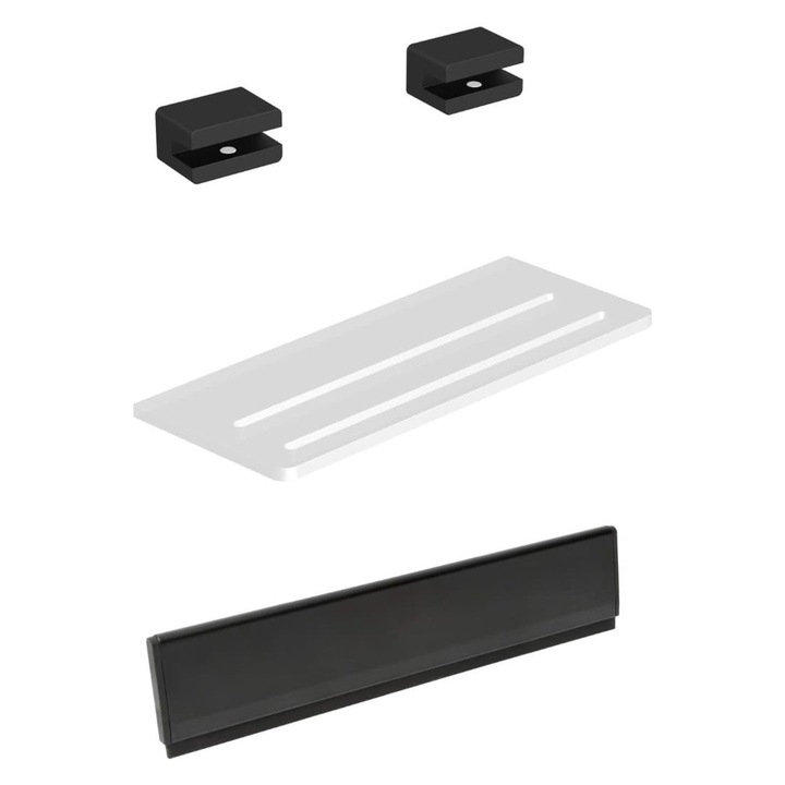 Set accesorii baie SAT, suport polita, racleta sticla, alb-negru