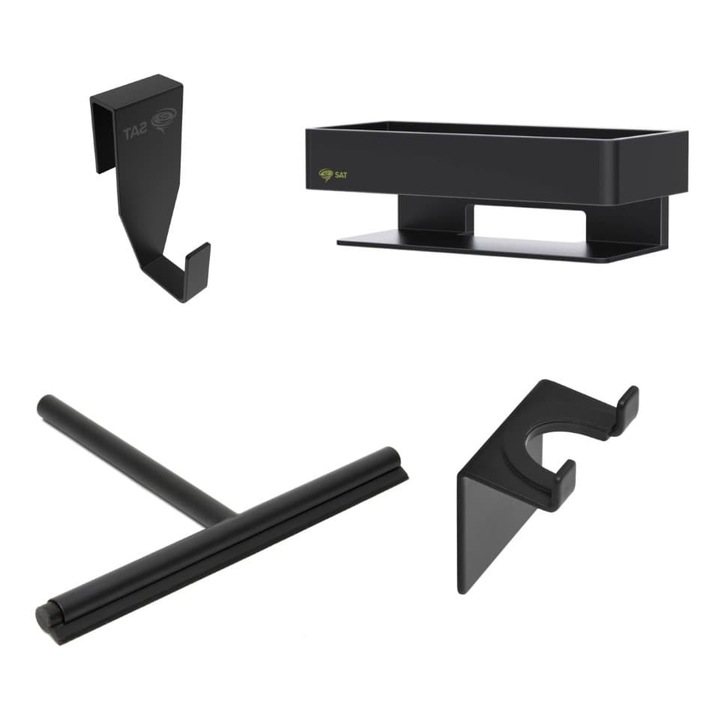 Accesorii baie SAT, carlige, racleta sticla, raft