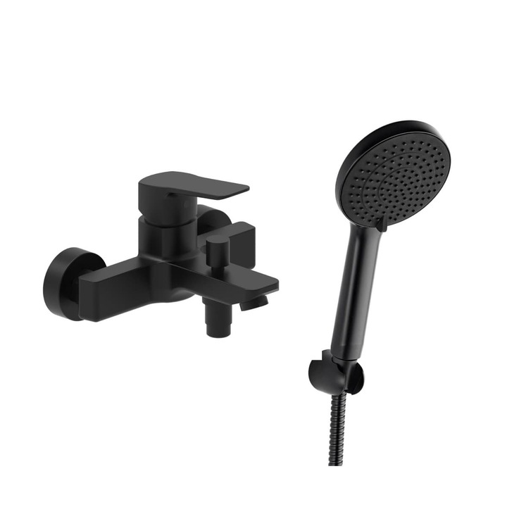 Baterie sanitara cu set pentru cada SAT Cube Way, 150mm, negru mat