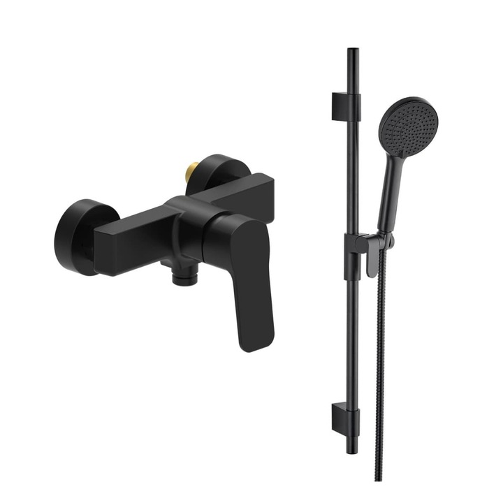 Fekete csaptelep zuhanyzóval, 150 mm