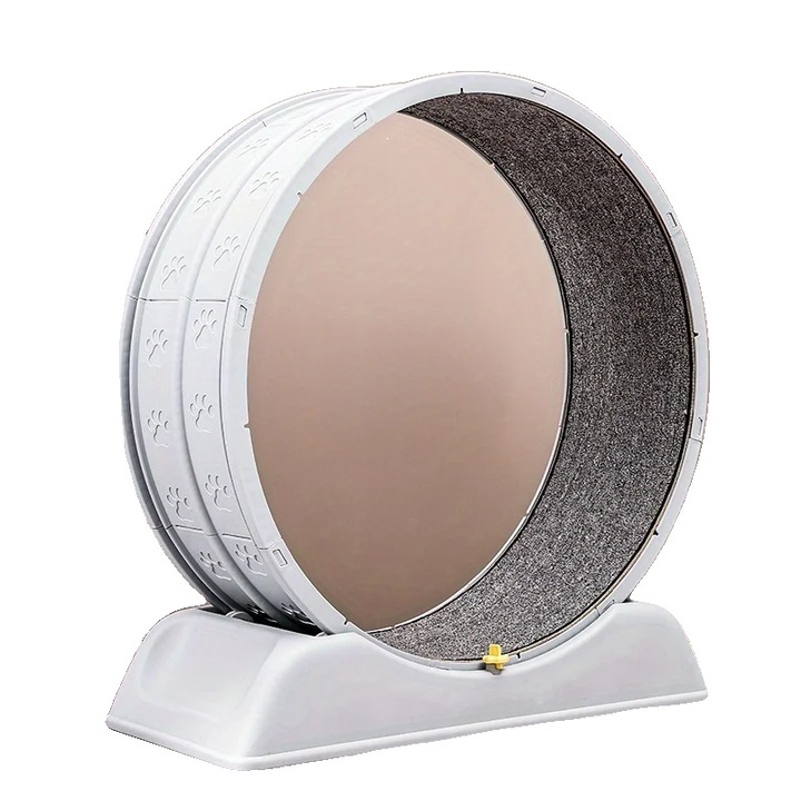 Roata de exercitii pentru pisici, gri, design ultra-silentios, mecanism de blocare sigur, dimensiuni potrivite pentru interior