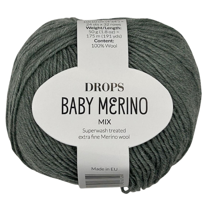 Fir de tricotat si crosetat DROPS Design, Baby Merino Mix, lana merinos extrafina, moale, elastica, sigura pentru bebelusi si copii, Verde Salvie