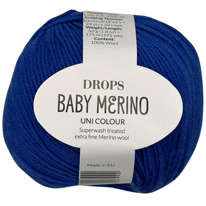Fir de tricotat și croșetat DROPS Design, Baby Merino Mix, 100% lână merinos extrafină, Albastru Electric, 50g/175m