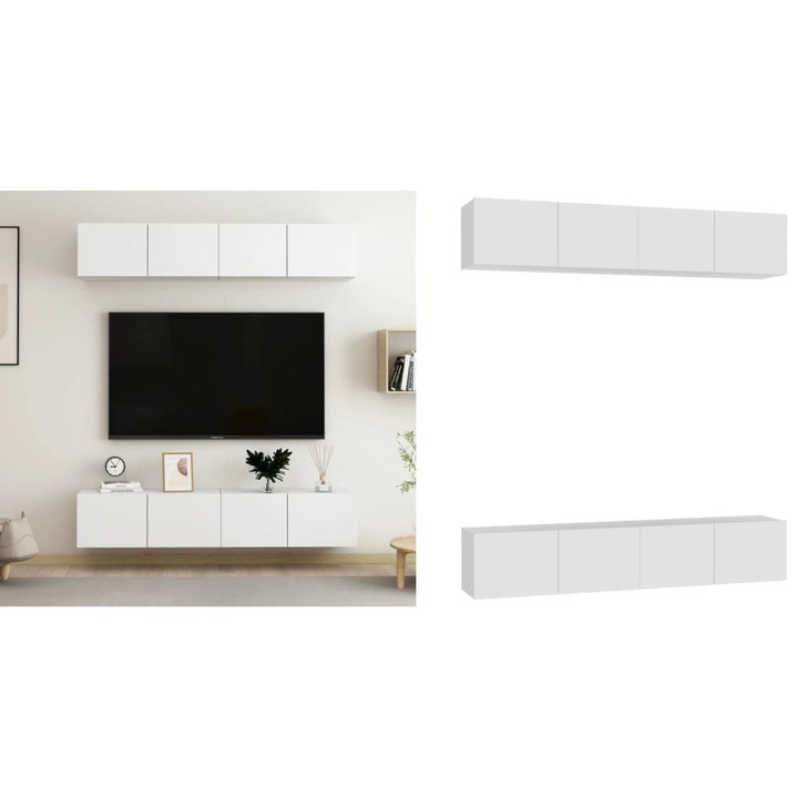 Comode TV, 4 buc., alb, 80x30x30 cm, lemn compozit
