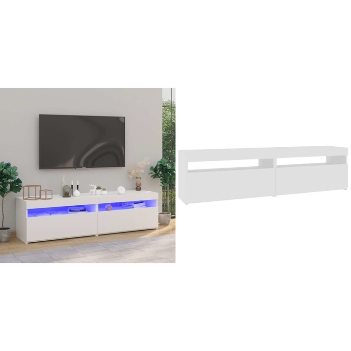 Comode TV cu lumini LED, 2 buc., alb, 75x35x40 cm