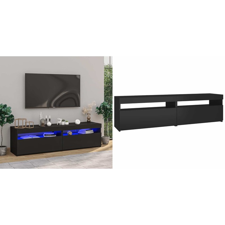 Comode TV cu lumini LED, 2 buc., negru, 75x35x40 cm