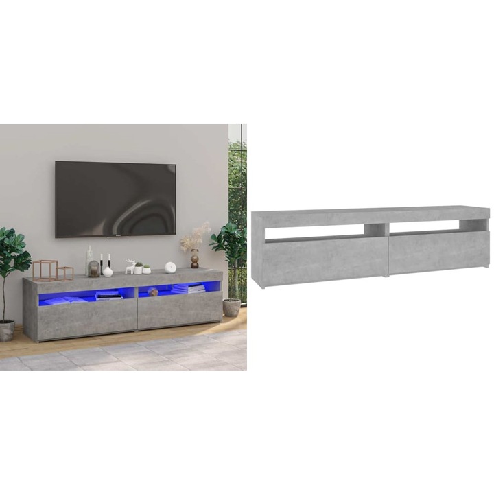 Comode TV cu lumini LED, 2 buc., gri beton, 75x35x40 cm
