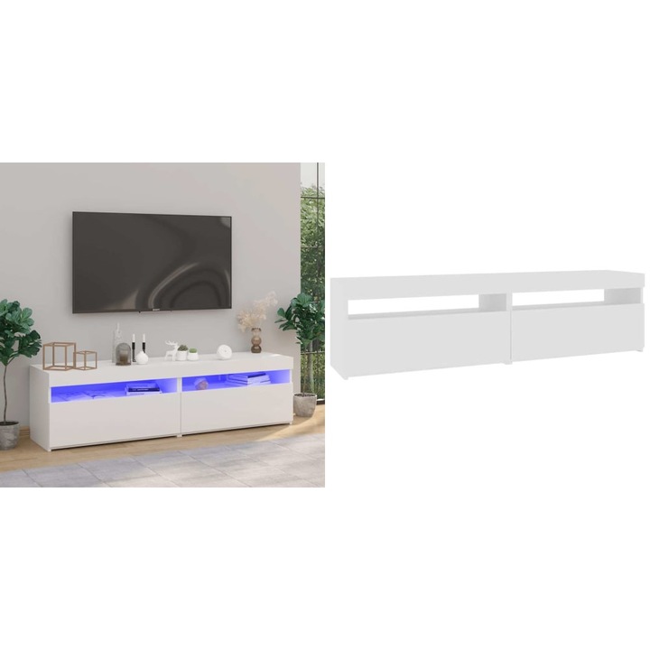 Comode TV cu lumini LED, 2 buc., alb extralucios, 75x35x40 cm