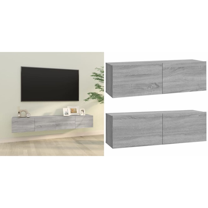 Comode TV, 2 buc., gri sonoma, 100x30x30 cm, lemn prelucrat