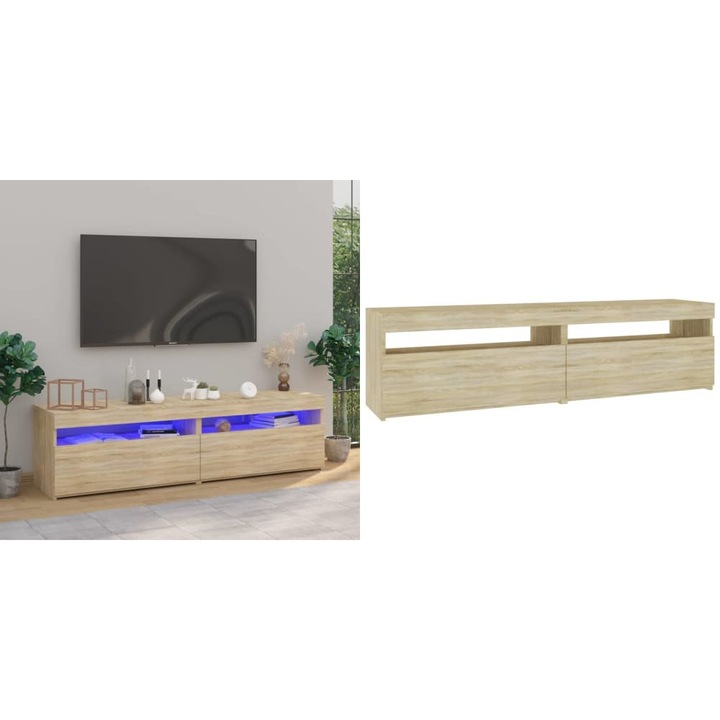 Comode TV cu lumini LED, 2 buc., stejar sonoma, 75x35x40 cm