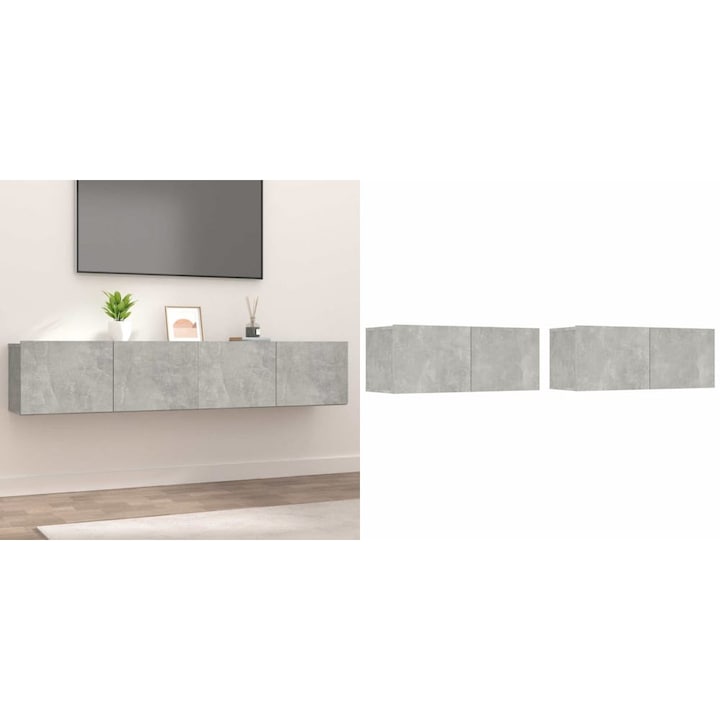 Comode TV, 2 buc., gri beton, 80x30x30 cm, lemn compozit