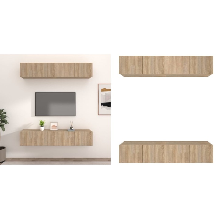 Comode TV, 4 buc., stejar sonoma, 80x30x30 cm, lemn prelucrat