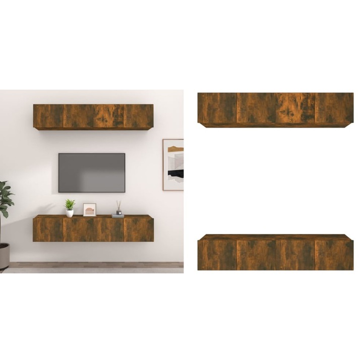 Comode TV, 4 buc., stejar afumat, 80x30x30 cm lemn prelucrat
