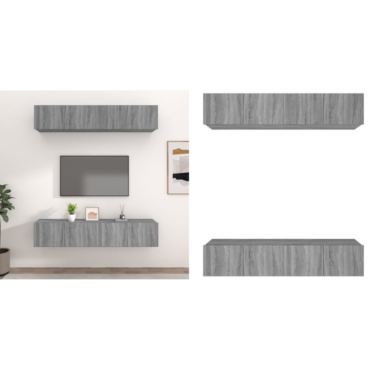 Comode TV, 4 buc., gri sonoma, 80x30x30 cm, lemn prelucrat