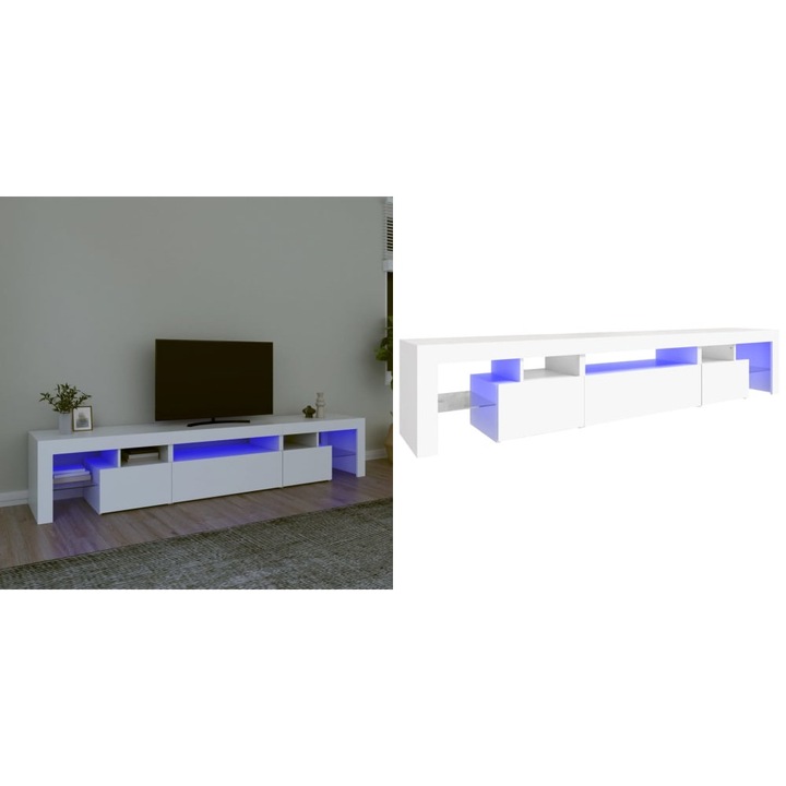 Comode TV cu lumini LED, alb，215x36, 5x40