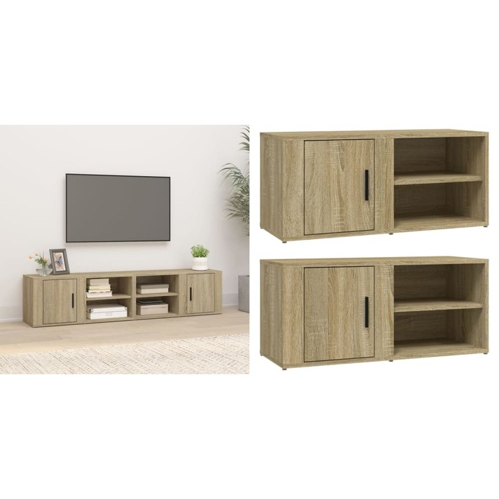 Comode TV, 2 buc., stejar sonoma, 80x31, 5x36 cm, lemn prelucrat