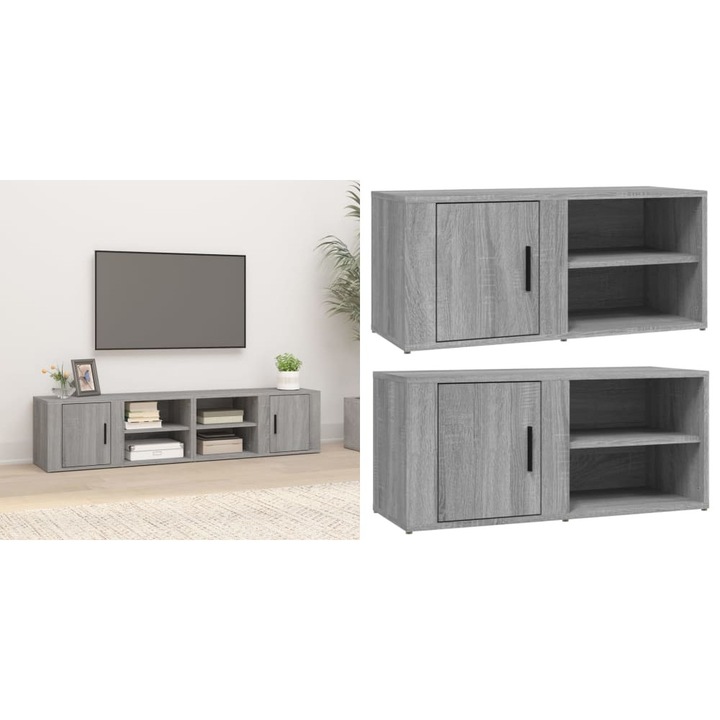 Comode TV, 2 buc., gri sonoma, 80x31, 5x36 cm, lemn prelucrat
