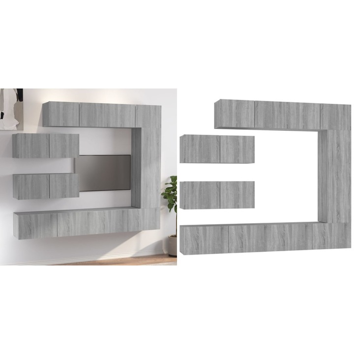 Set comode TV, 7 piese, gri sonoma, lemn compozit